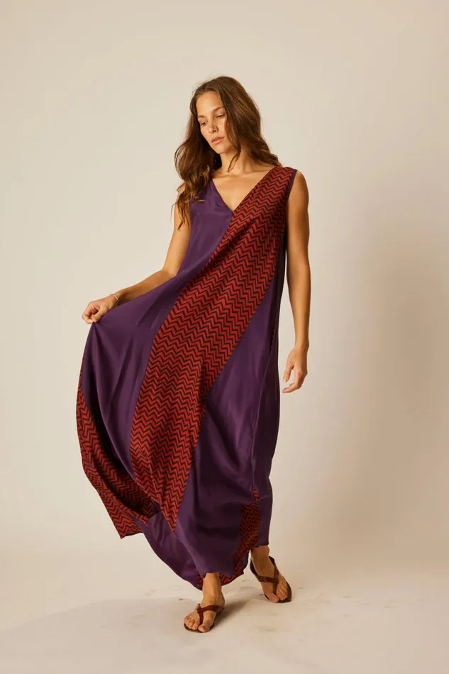 Natalie Martin TOVA MAXI Block Zigzag Aubergine Shop Dresses
