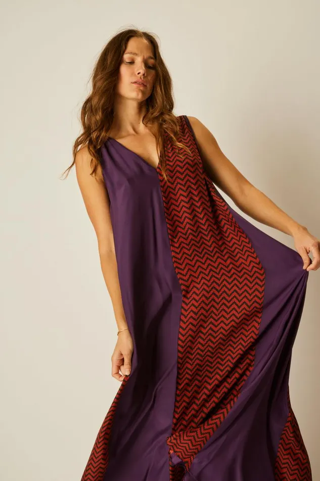 Natalie Martin TOVA MAXI Block Zigzag Aubergine Shop Dresses