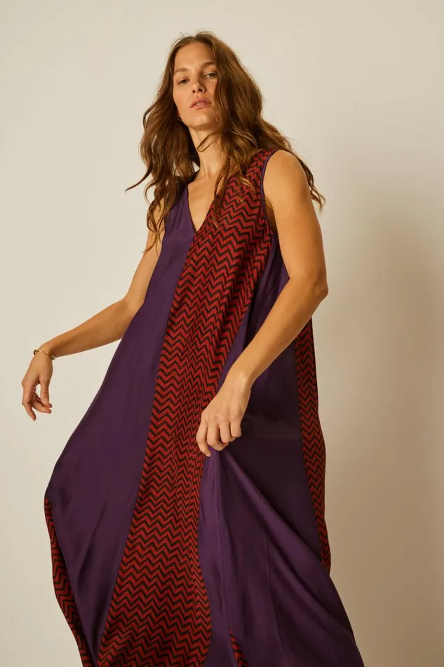 Natalie Martin TOVA MAXI Block Zigzag Aubergine Shop Dresses