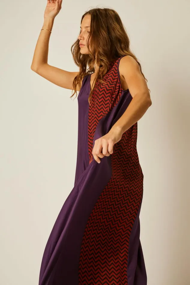 Natalie Martin TOVA MAXI Block Zigzag Aubergine Shop Dresses