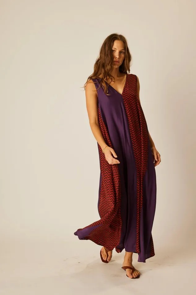 Natalie Martin TOVA MAXI Block Zigzag Aubergine Shop Dresses