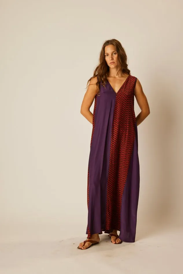 Natalie Martin TOVA MAXI Block Zigzag Aubergine Shop Dresses