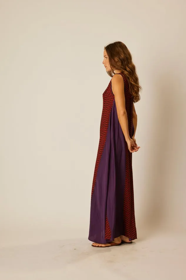 Natalie Martin TOVA MAXI Block Zigzag Aubergine Shop Dresses