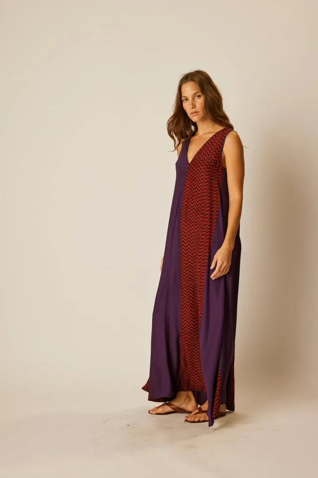 Natalie Martin TOVA MAXI Block Zigzag Aubergine Shop Dresses