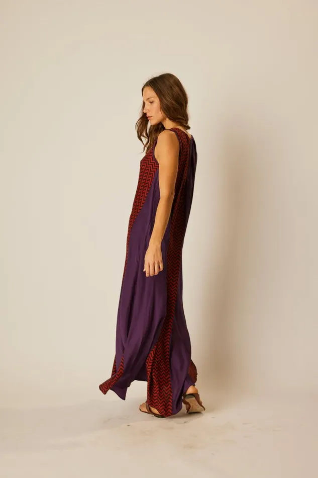 Natalie Martin TOVA MAXI Block Zigzag Aubergine Shop Dresses