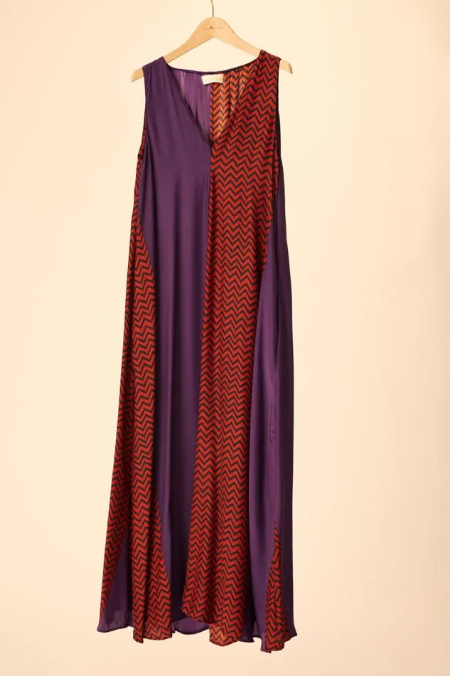 Natalie Martin TOVA MAXI Block Zigzag Aubergine Shop Dresses