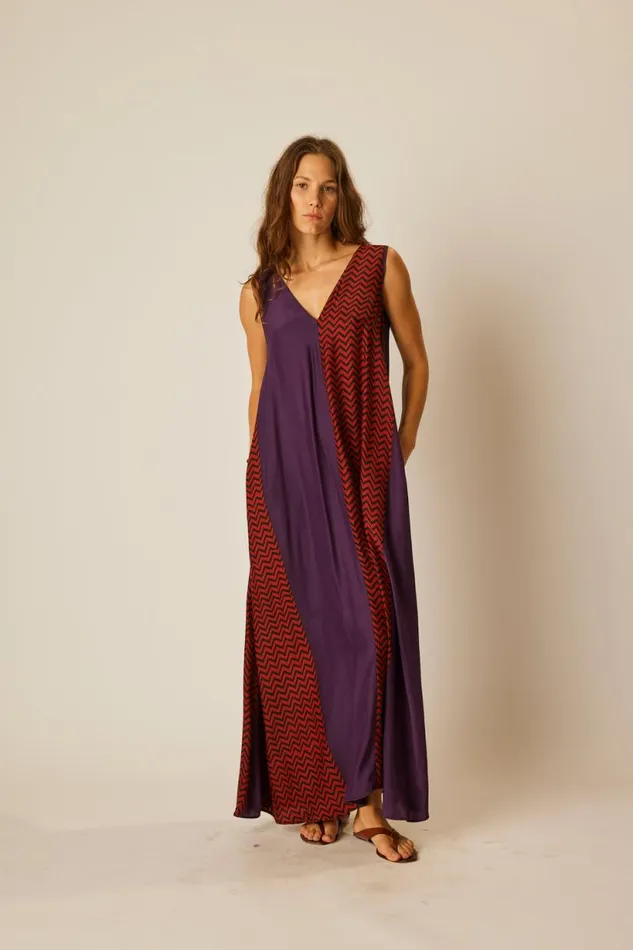 Natalie Martin TOVA MAXI Block Zigzag Aubergine Shop Dresses