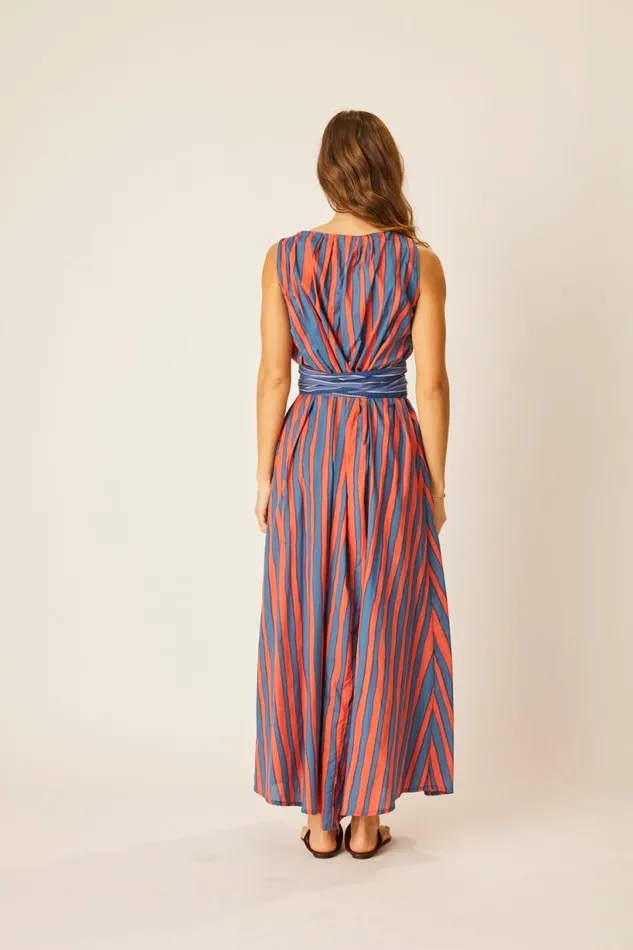 Natalie Martin TOVA MAXI WITH CONTRASTING BELT Batik Stripe Blood Orange Shop Dresses