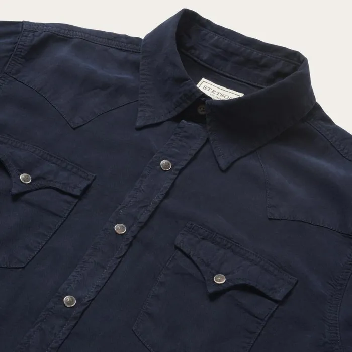 Navy Twill Shirt Blue Men Stetson Western Shirts