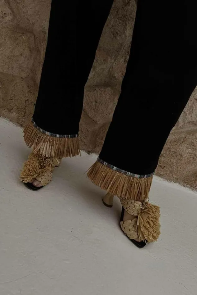 Never Fully Dressed Black Raffia Marra Trousers Women Trousers and Shorts