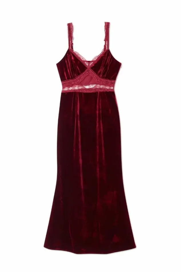 Never Fully Dressed Burgundy Velvet Mimi Dress Women Midi