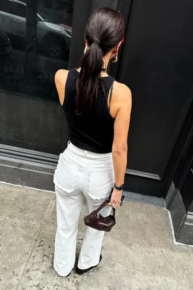 Never Fully Dressed Ecru Scallop Detail Jeans Women Denim