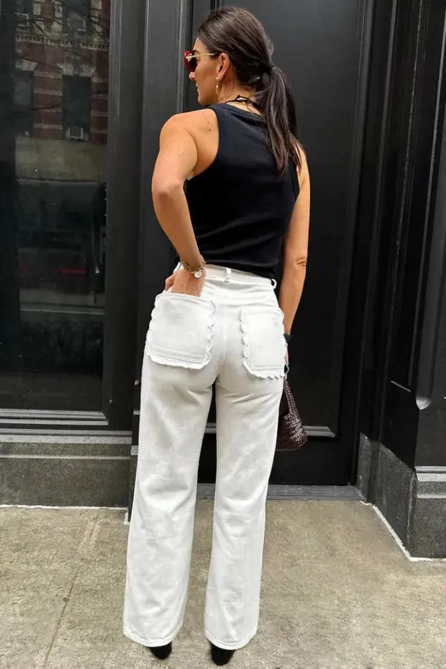 Never Fully Dressed Ecru Scallop Detail Jeans Women Denim