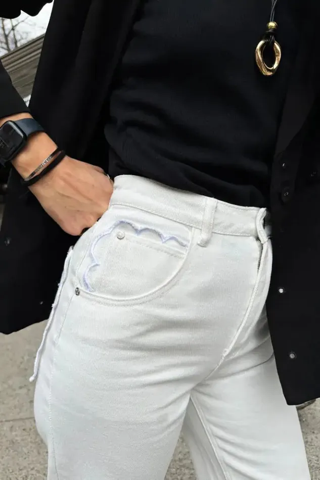 Never Fully Dressed Ecru Scallop Detail Jeans Women Denim