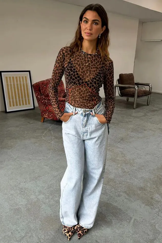 Never Fully Dressed Leopard Cleo Mesh Top Women Leopard Print