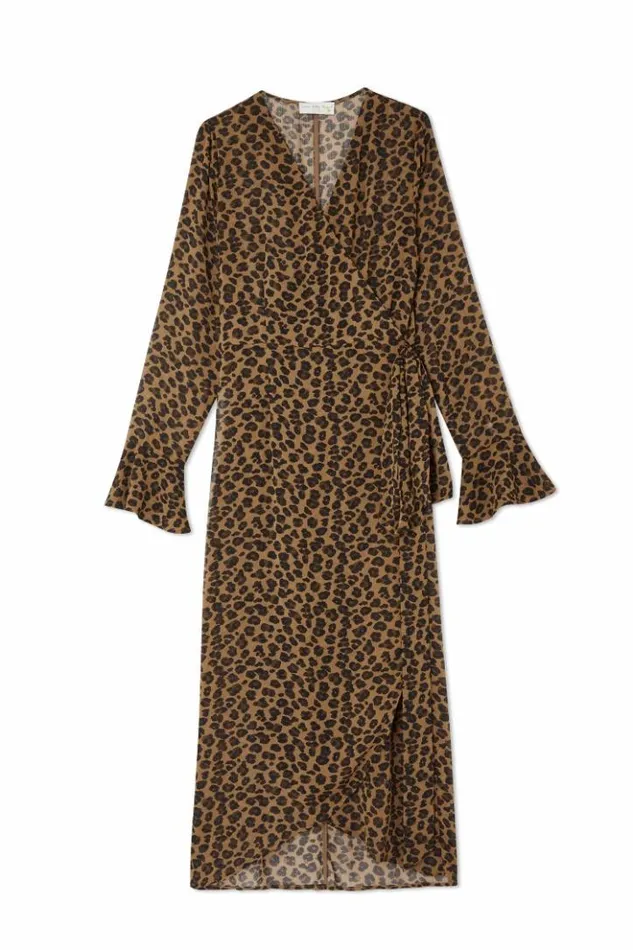 Never Fully Dressed Leopard Lucia Sheer Wrap Dress Women Leopard Print
