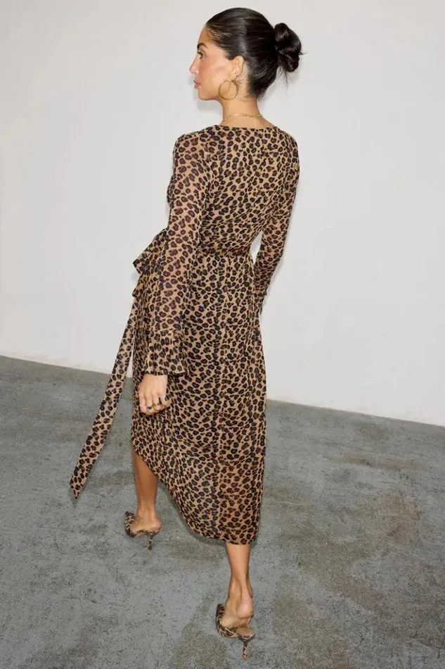Never Fully Dressed Leopard Lucia Sheer Wrap Dress Women Leopard Print