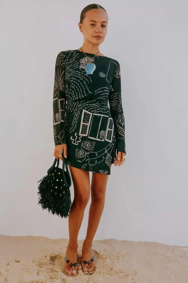 Never Fully Dressed Mono Palma Mesh Mini Wrap Dress Women Newness