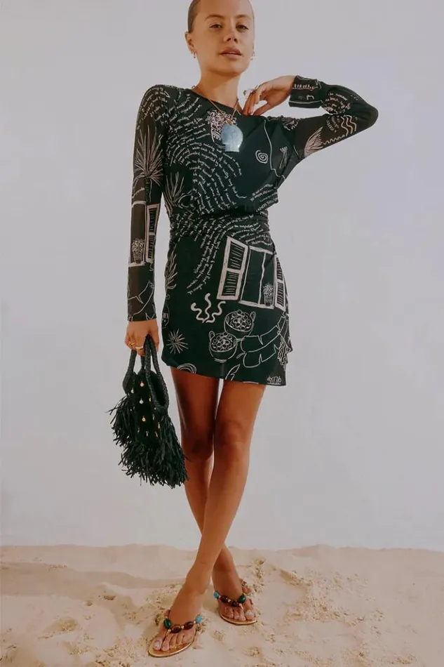 Never Fully Dressed Mono Palma Mesh Mini Wrap Dress Women Newness