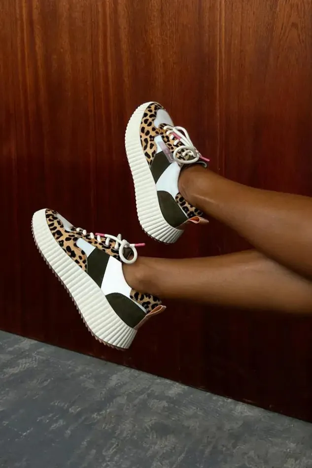 Never Fully Dressed NFD Leopard And Khaki Trainer Women Footwear