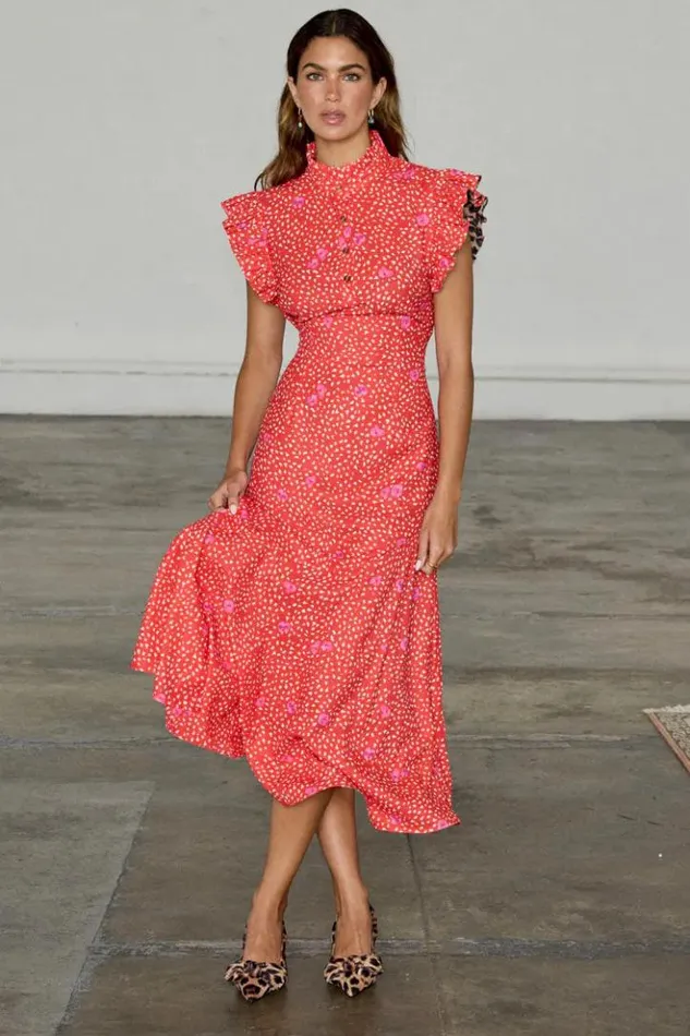 Never Fully Dressed Red Floral Remi Dress Women Wedding Guest