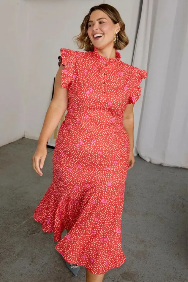 Never Fully Dressed Red Floral Remi Dress Women Wedding Guest