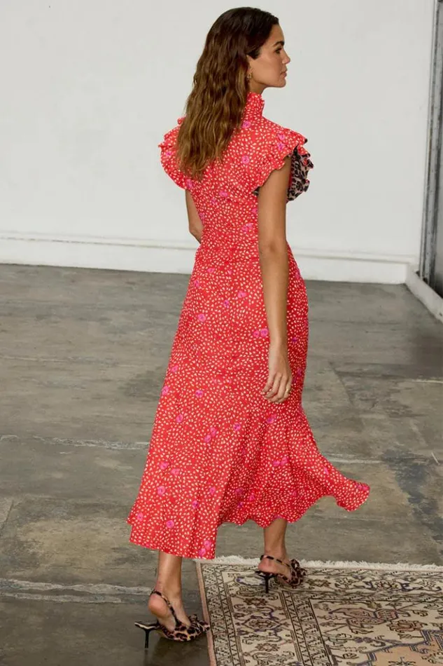 Never Fully Dressed Red Floral Remi Dress Women Wedding Guest