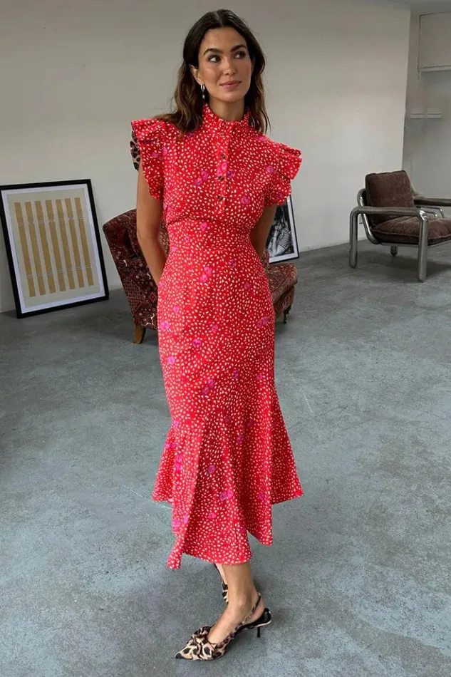 Never Fully Dressed Red Floral Remi Dress Women Wedding Guest