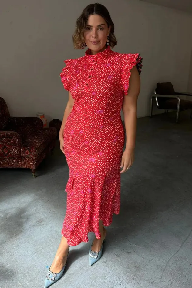 Never Fully Dressed Red Floral Remi Dress Women Wedding Guest