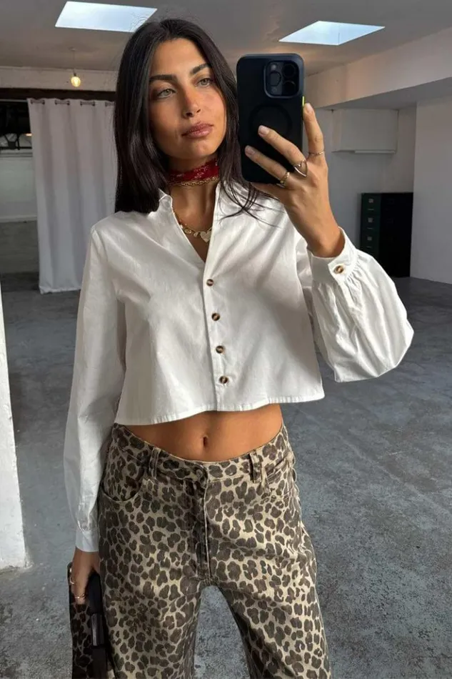 Never Fully Dressed White Cropped Cotton Miley Shirt Women Shirts