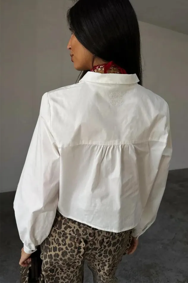 Never Fully Dressed White Cropped Cotton Miley Shirt Women Shirts
