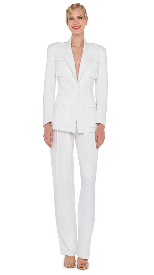 Norma Kamali Bottoms LOW RISE PLEATED TROUSER Snow White 8211 Clothing