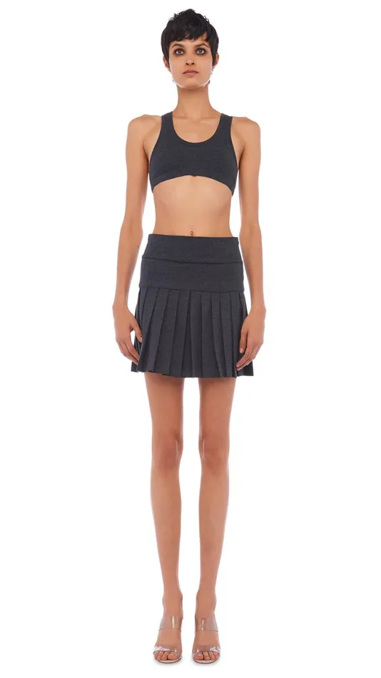 Norma Kamali Bottoms PLEATED MINI SKIRT Dark Heather Grey 8211 Clothing