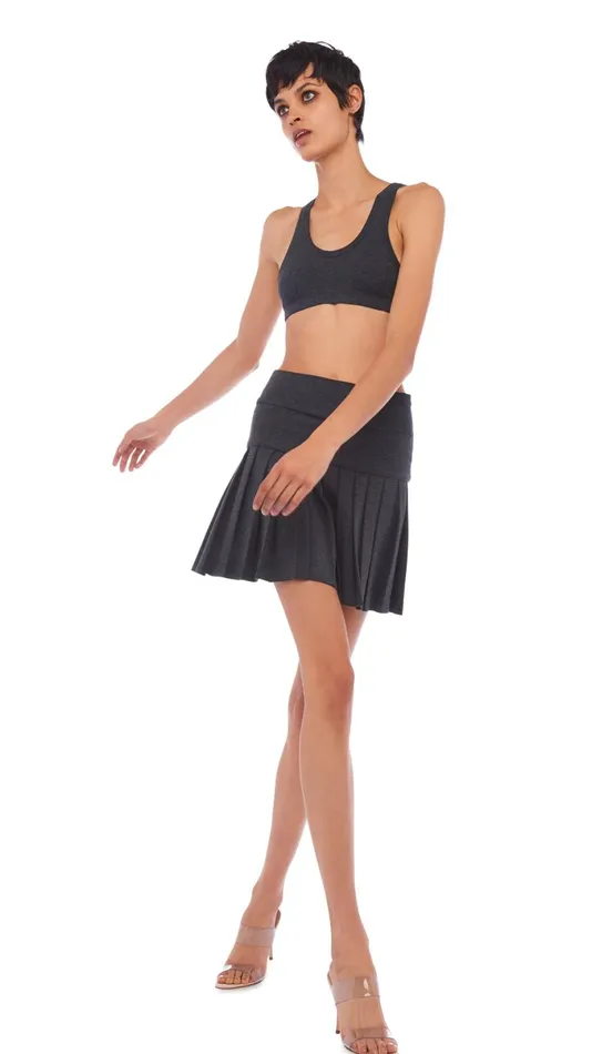 Norma Kamali Bottoms PLEATED MINI SKIRT Dark Heather Grey 8211 Clothing