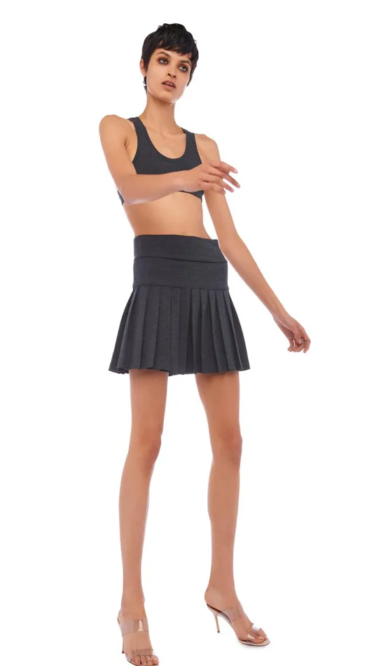 Norma Kamali Bottoms PLEATED MINI SKIRT Dark Heather Grey 8211 Clothing