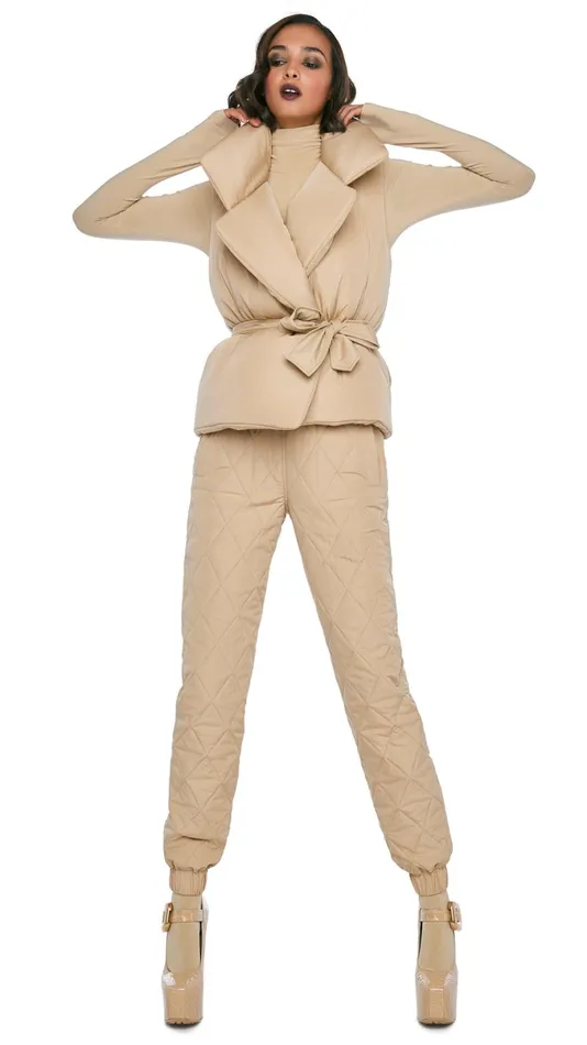 Norma Kamali Bottoms QUILTED JOG PANT Sand 8211 Clothing