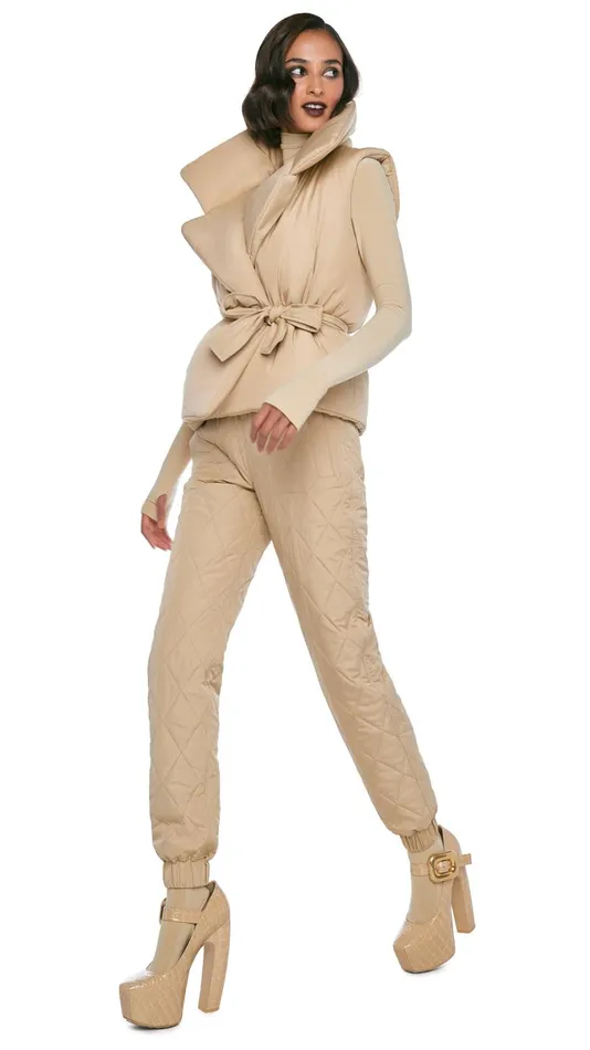 Norma Kamali Bottoms QUILTED JOG PANT Sand 8211 Clothing