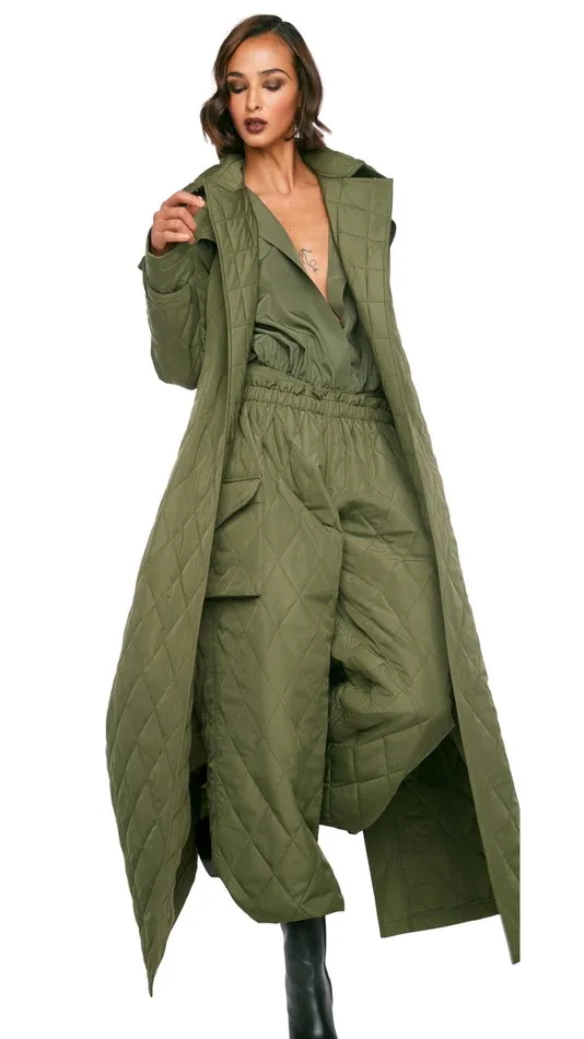 Norma Kamali Bottoms QUILTED OVERSIZED CARGO PANT Military 8211 Clothing