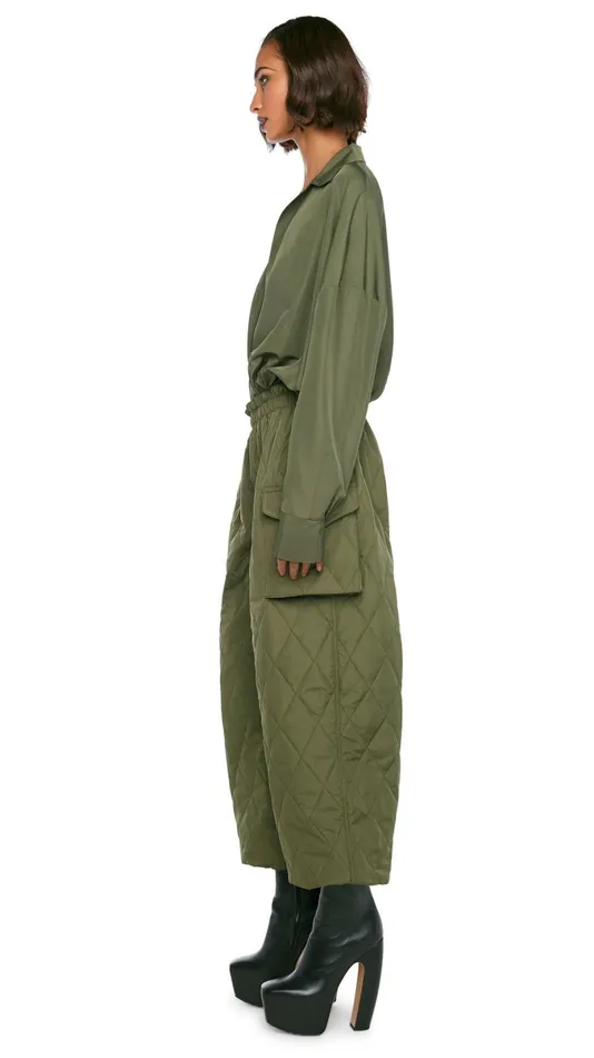Norma Kamali Bottoms QUILTED OVERSIZED CARGO PANT Military 8211 Clothing