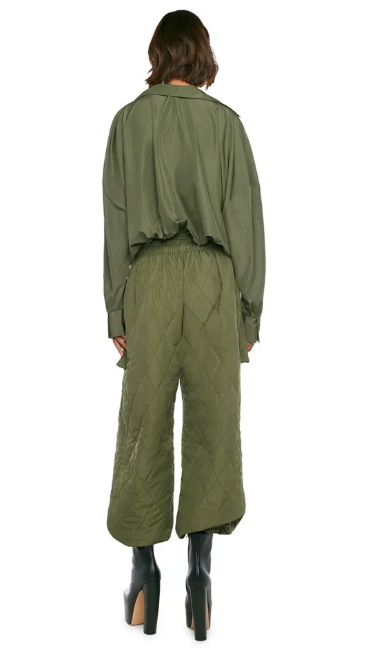 Norma Kamali Bottoms QUILTED OVERSIZED CARGO PANT Military 8211 Clothing