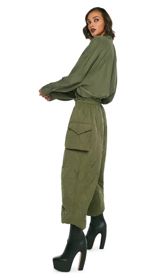 Norma Kamali Bottoms QUILTED OVERSIZED CARGO PANT Military 8211 Clothing