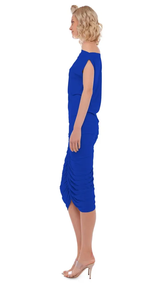 Norma Kamali Bottoms SHIRRED SKIRT TO KNEE Electric Blue 8211 Clothing