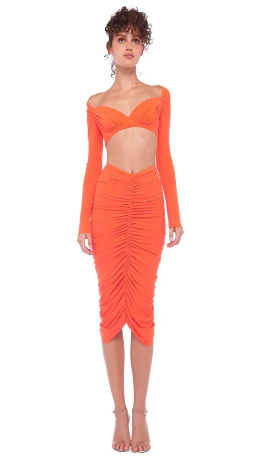 Norma Kamali Bottoms SHIRRED SKIRT TO KNEE Sos 8211 Clothing