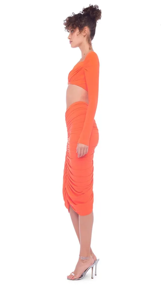 Norma Kamali Bottoms SHIRRED SKIRT TO KNEE Sos 8211 Clothing