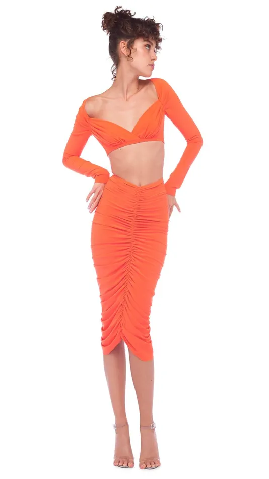 Norma Kamali Bottoms SHIRRED SKIRT TO KNEE Sos 8211 Clothing