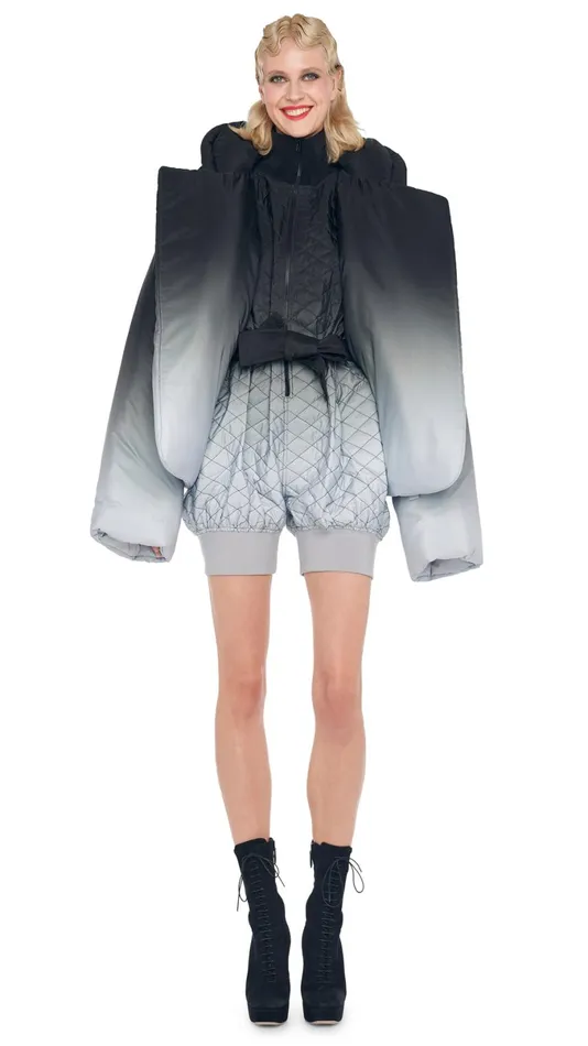 Norma Kamali Coats HOODED SLEEPING BAG JACKET Blackgrey Ombre 8211 Clothing