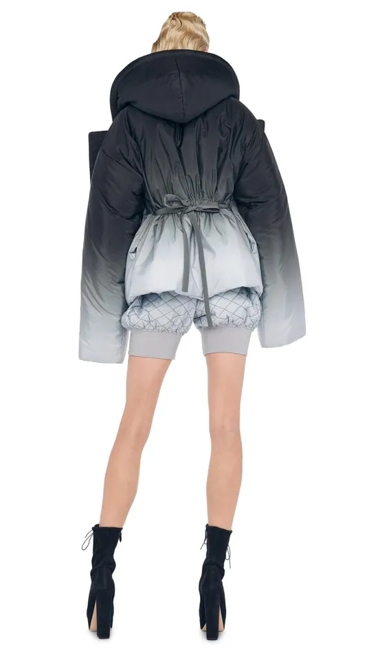 Norma Kamali Coats HOODED SLEEPING BAG JACKET Blackgrey Ombre 8211 Clothing