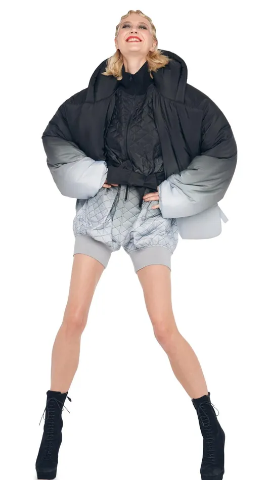Norma Kamali Coats HOODED SLEEPING BAG JACKET Blackgrey Ombre 8211 Clothing