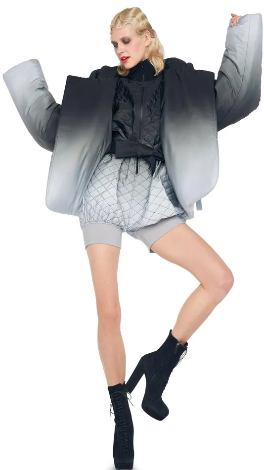 Norma Kamali Coats HOODED SLEEPING BAG JACKET Blackgrey Ombre 8211 Clothing