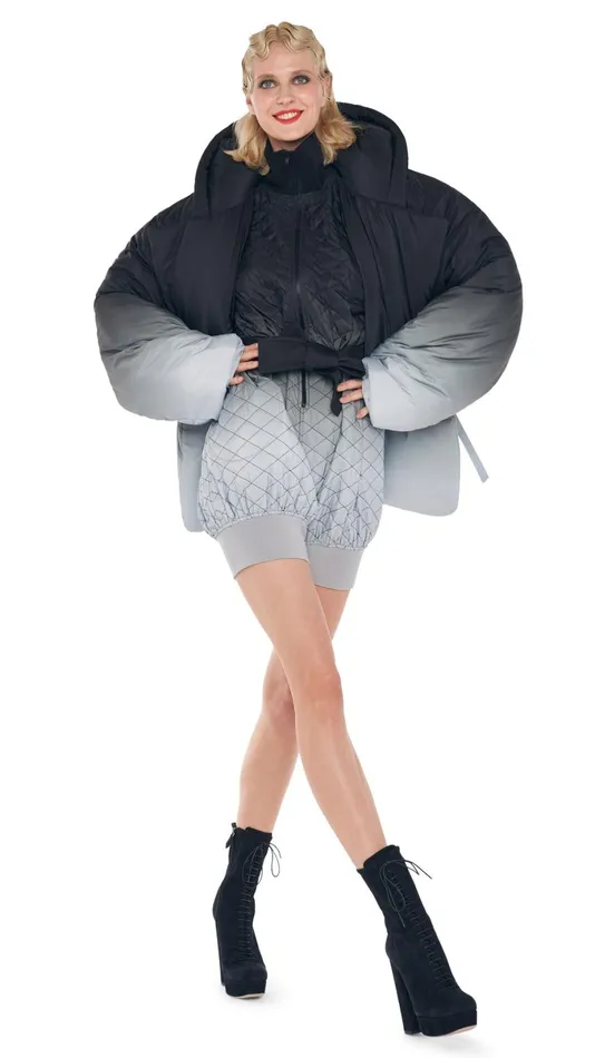 Norma Kamali Coats HOODED SLEEPING BAG JACKET Blackgrey Ombre 8211 Clothing
